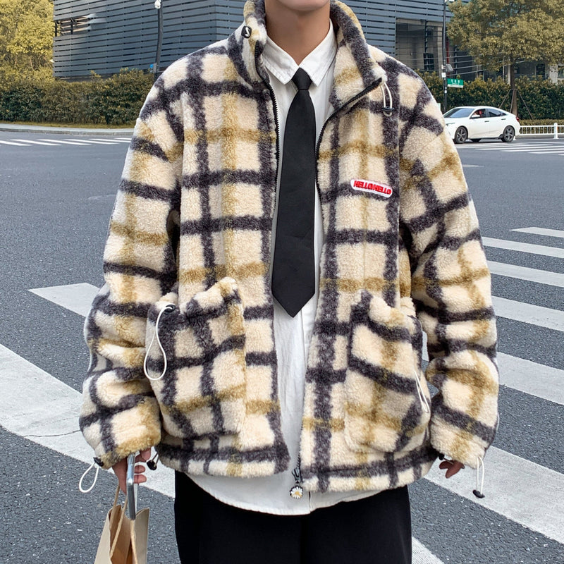 Winter Men Casual Yellow Plaid Jacket