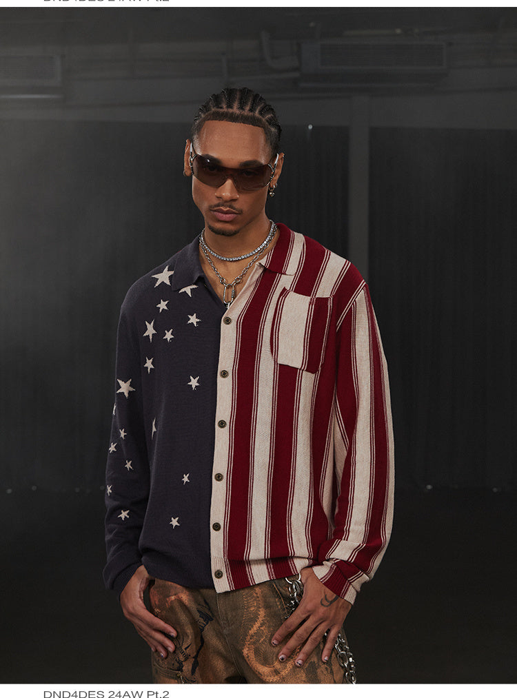 American Retro Flag XINGX Printed Striped Sweater