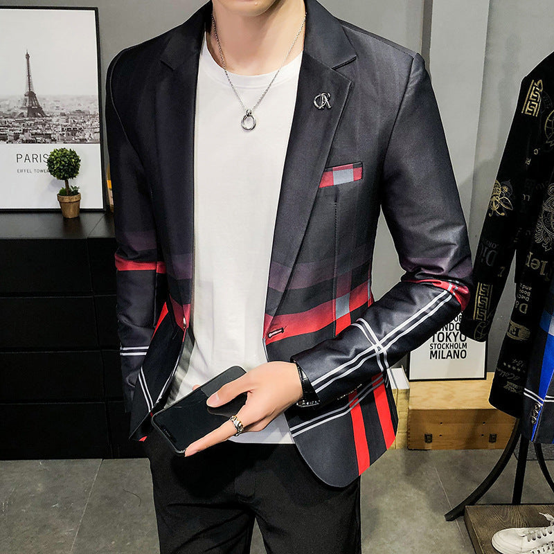 Plaid Men's Stitching Casual Long Sleeve Suit