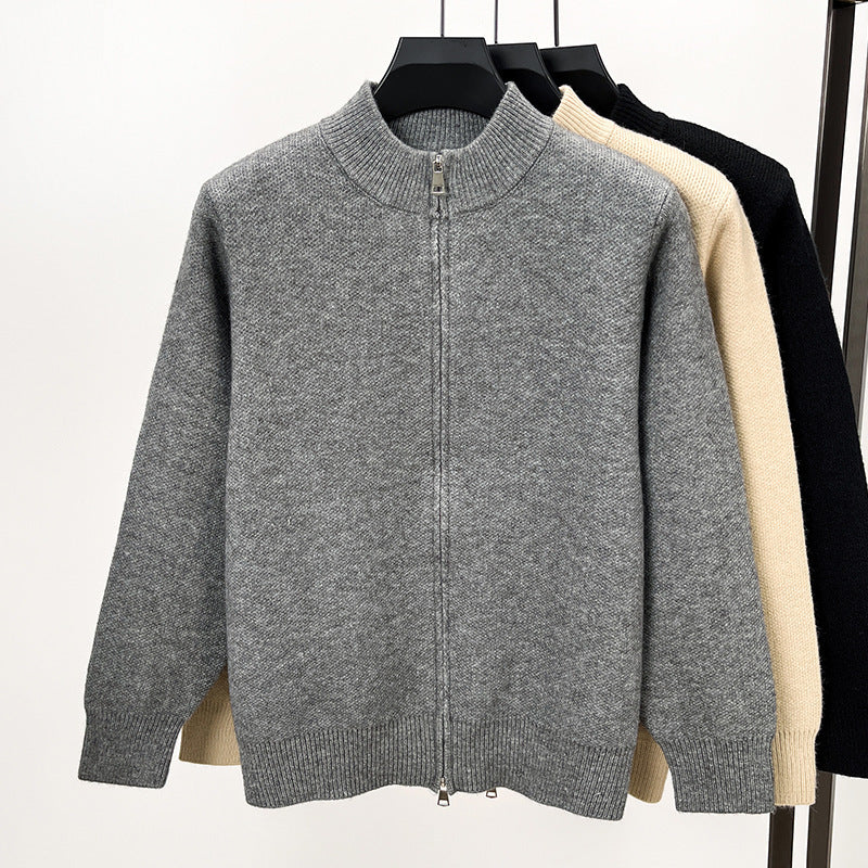 Men's High-end Stand Collar Knitted Zipper Cardigan Thickened sweater