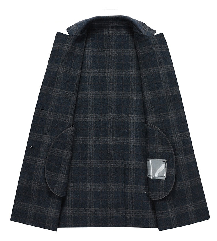 Men's plaid woolen trench coat