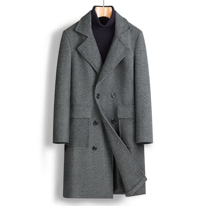 Fall Winter Men Double Breasted Mid-length trench Coat