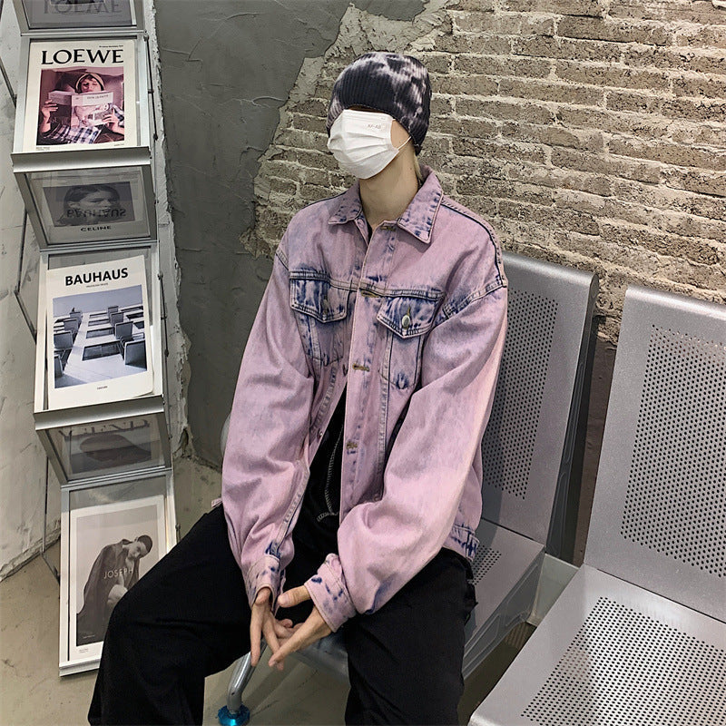 Men's High Street Distressed Tie Dye Denim Jacket