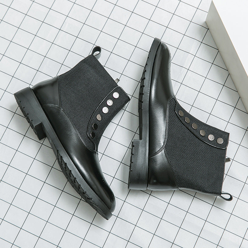 Stitching High Top Wild British Martin Casual Men's Leather Shoes