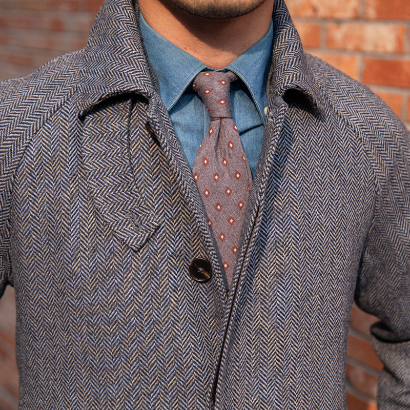 Men's Herringbone Wool Slim Fit Mid Length trench Coat