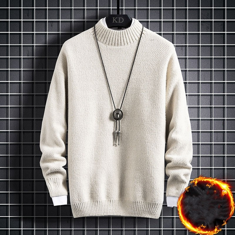 Winter Plus Fleece Thickened Student Middle Collar Warm Bottoming Sweater