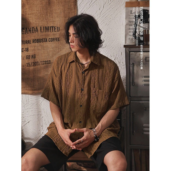 Retro Hollow-out Short-sleeved Shirt For Men