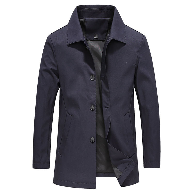 Fall Men Polo Collar Solid Color Business coat
