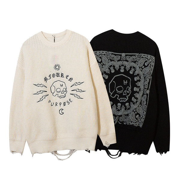 Doodle Skull Jacquard Knitwear Autumn Sweater