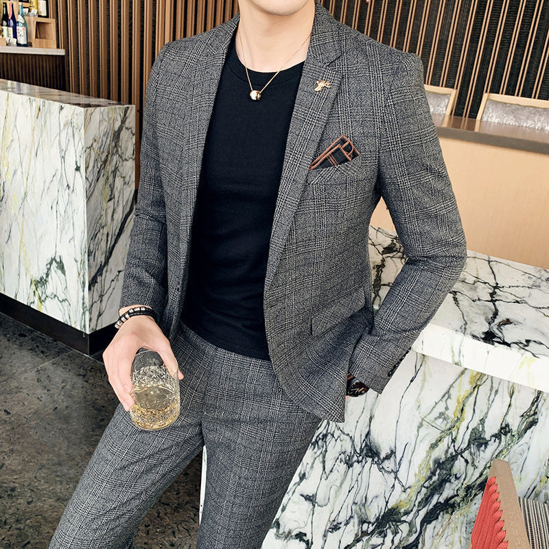 Men's Casual Plaid Two-piece Set