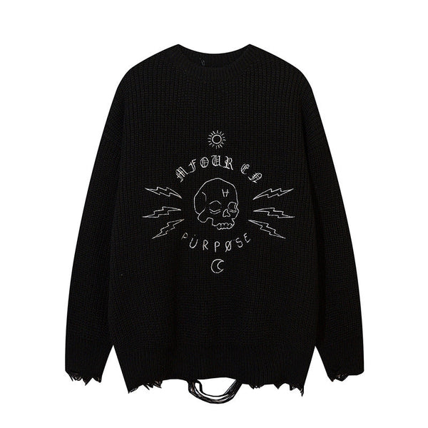 Doodle Skull Jacquard Knitwear Autumn Sweater