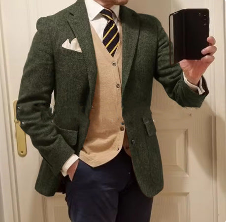 Men's Suit Herringbone Coat Casual Slim Fit