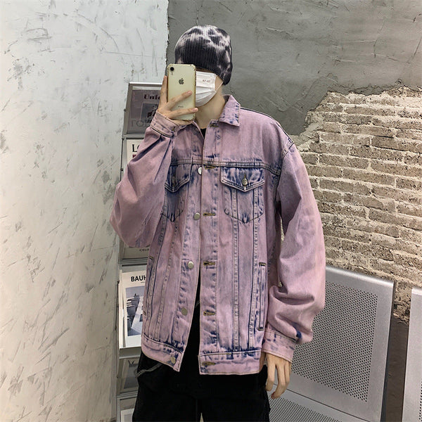 Men's High Street Distressed Tie Dye Denim Jacket