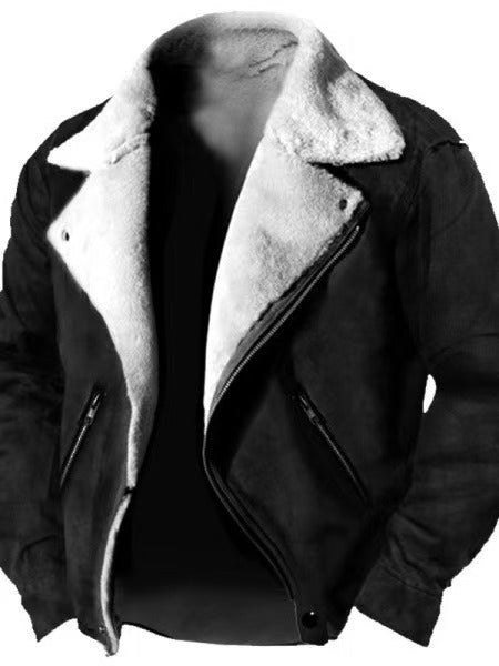 Casual Polo Collar Zipper Jacket Thickened fur Coat