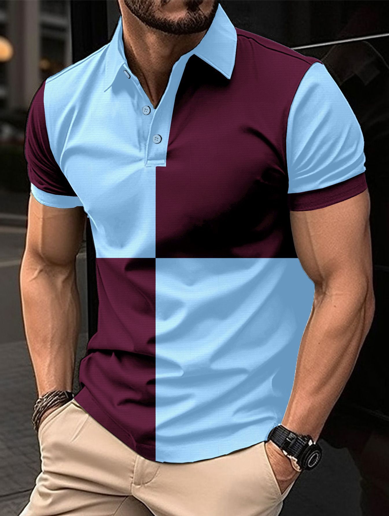 Sports Short Sleeve Color Stitching Turnover Neck Polo Shirt men