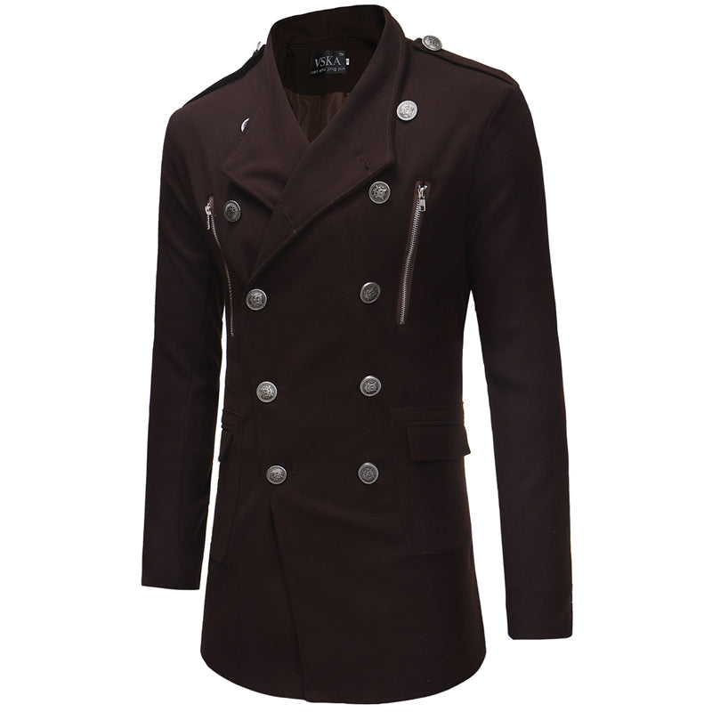 Men's Casual Slim-fit Mid-length Woolen Trench Coat