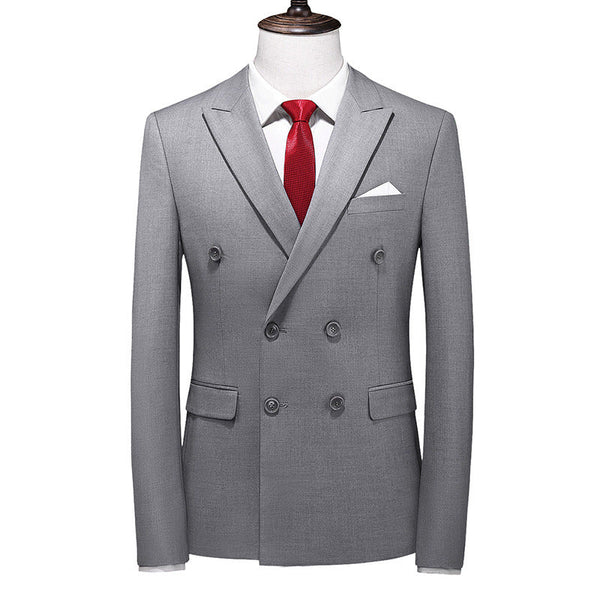 Men's Slim-fit Solid Color Double-row Two-button Suit