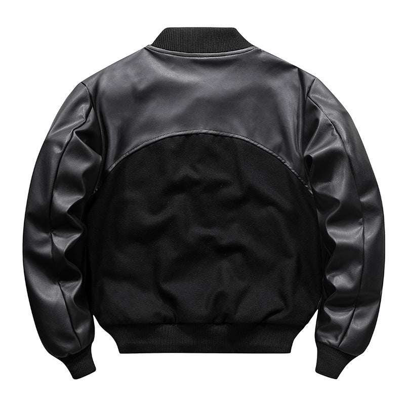Retro Woolen Coat Stitching Embroidered Flight Jacket