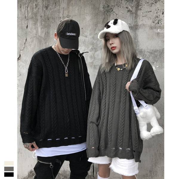 Men's And Women's Fried Dough Twist Round Neck Solid Sweater