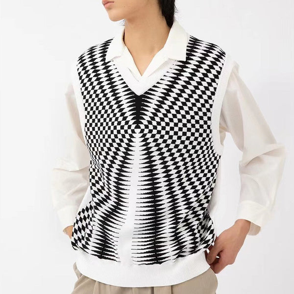 Japanese Retro V-neck Sweater Vest Abstract