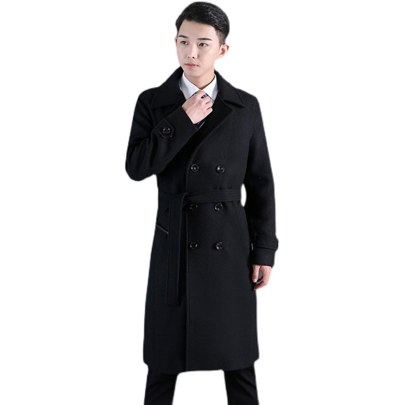 Men's Long Windbreaker Autumn And Winter Woolen Double-breasted Slim coat