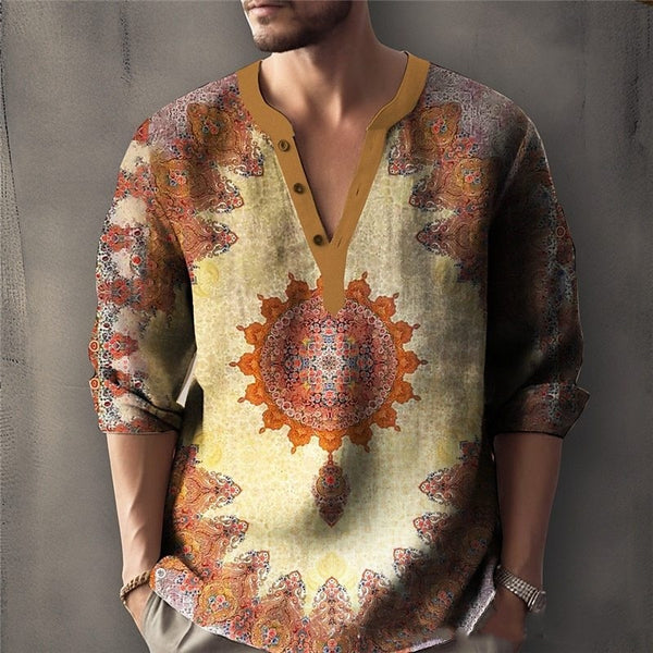Printed Casual V-neck Men's Loose Jacquard Sweater