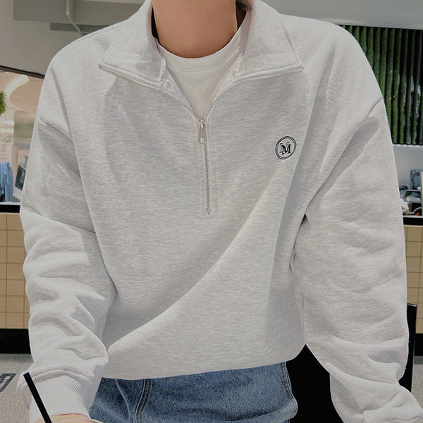 Half-high Neck Zippered Sweater For Men