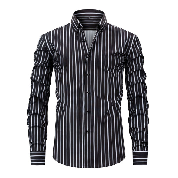 Men's Printed Striped Long-sleeved Lapel Shirt