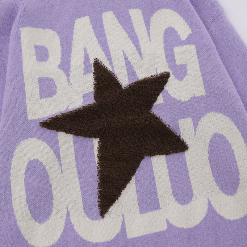 Hip Hop American Five-pointed Star Letter Crew Neck Sweater