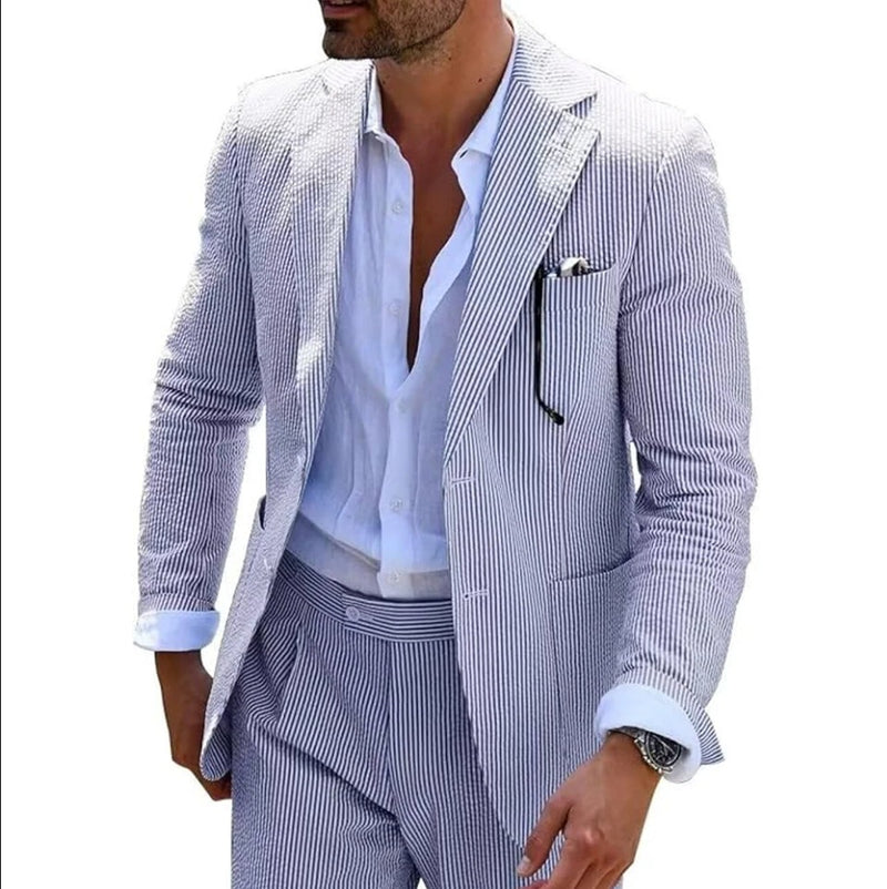 Men's Two-piece Suit Seersucker Summer suit