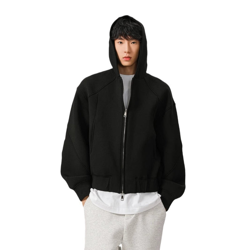 American-style Short Hood Double Zipper Cardigan Sweater