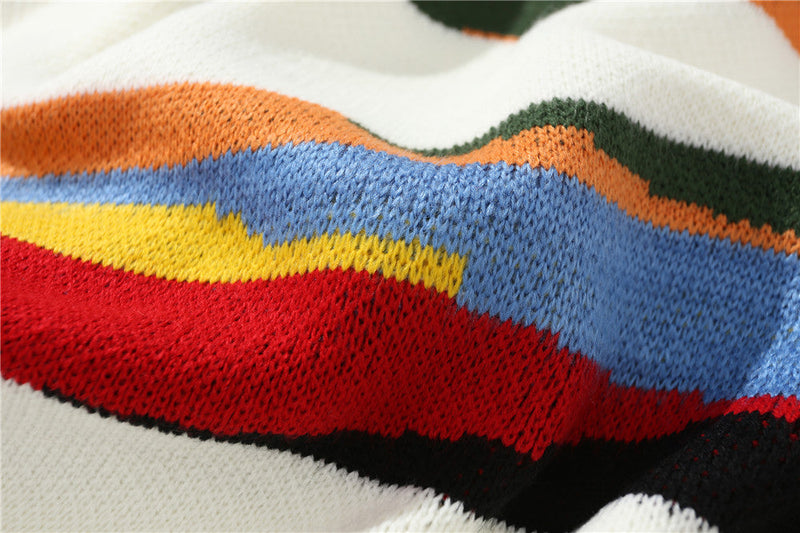 Contrast Color Striped Knitted Sweater Men