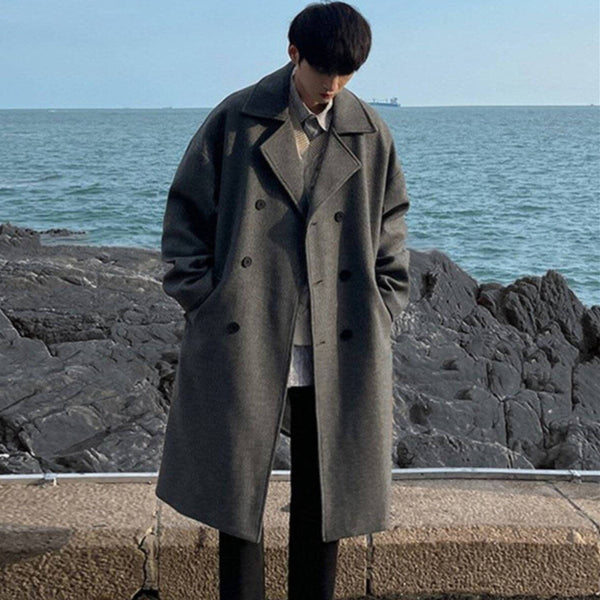Men's Mid-length Over-the-knee Suit Double Breasted Woolen Trench Coat