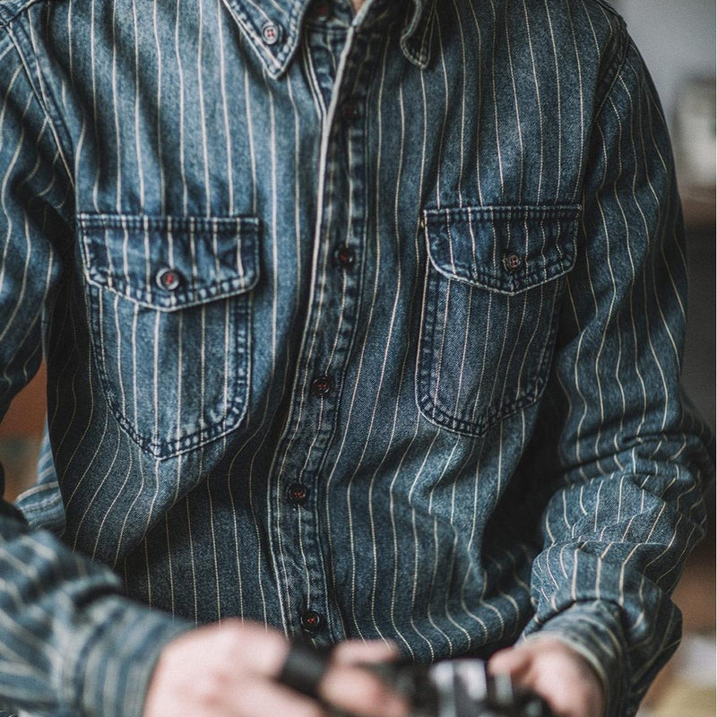 Vintage Vertical Stripes Denim Shirt