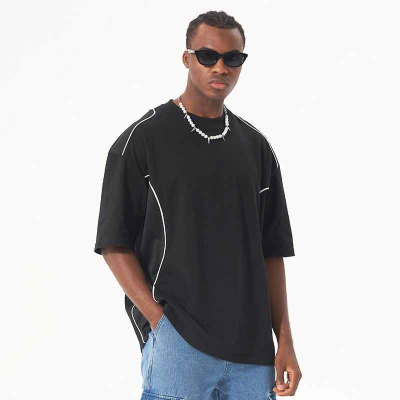 Casual Breathable Short Sleeve Mesh Stitching Cotton T-shirt