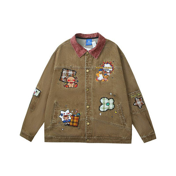 Antique Couple Embroidery Denim Jacket
