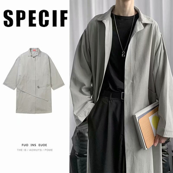 Autumn Thin Overknee Trench Coat Men's Mid-length Waist-tight coat