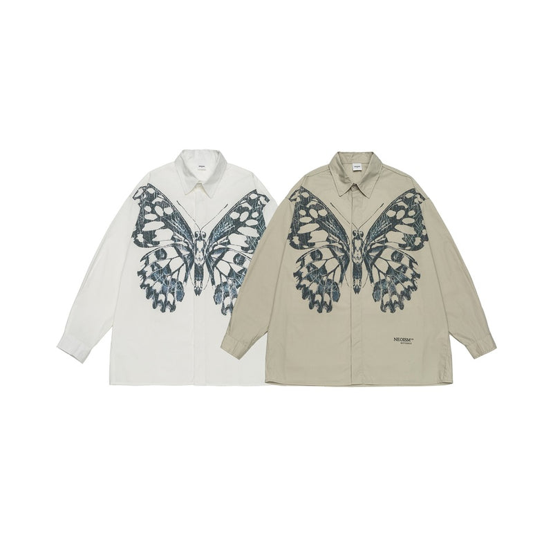 Butterfly Print Workwear Men's Casual Loose Long Sleeve shirt