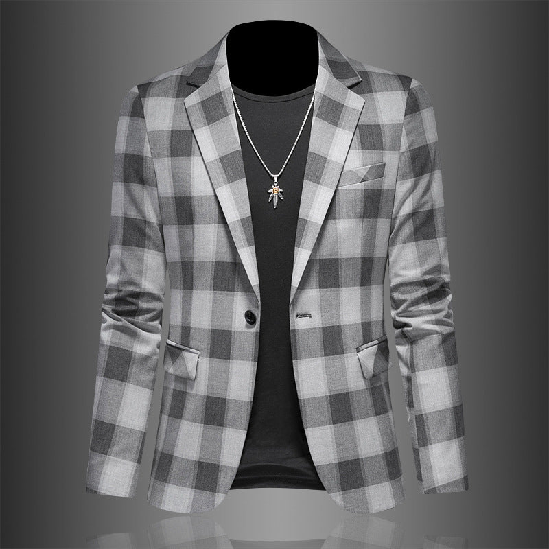 Men's Casual Suit Jacket Plaid Three-dimensional Slim Fit blazer