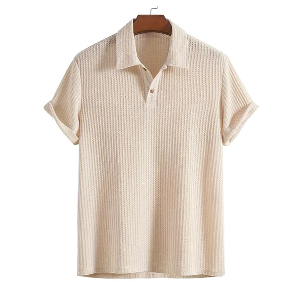 Men's Lapel Rhombus Knit Casual Loose Short Sleeve Shirt
