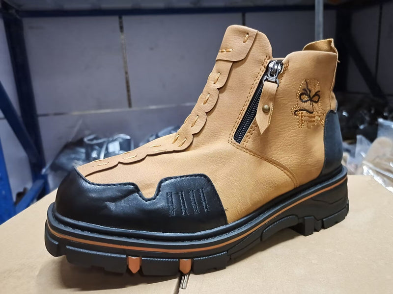 Men's Round Toe Large Size Side Zipper Martin Boots