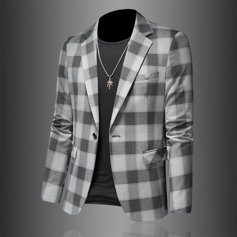 Men's Casual Suit Jacket Plaid Three-dimensional Slim Fit blazer