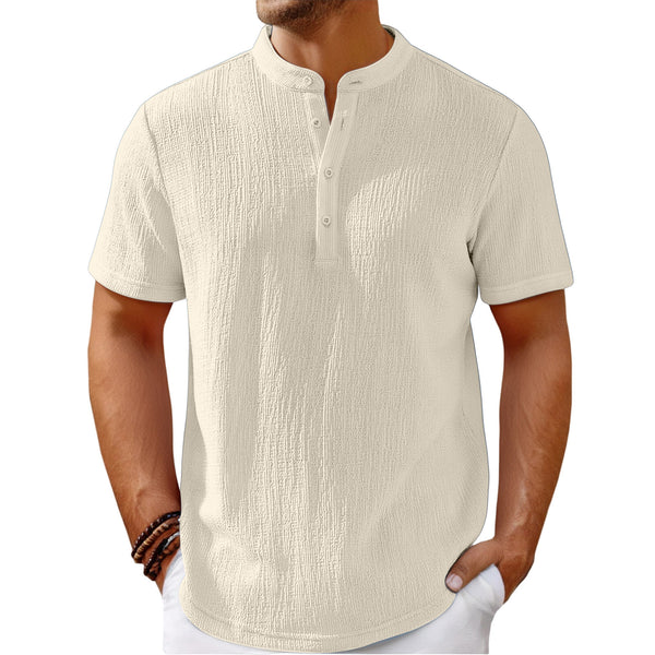 Men's Retro Cotton And Linen Stripes Henley Shirt