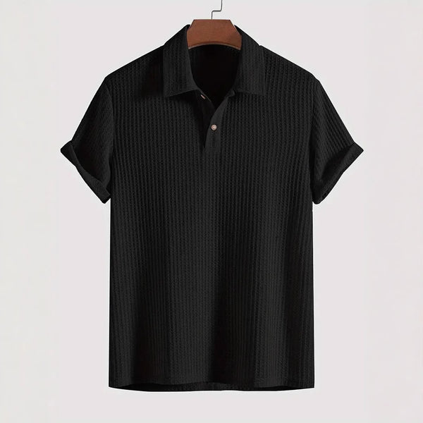 Men's Lapel Rhombus Knit Casual Loose Short Sleeve Shirt