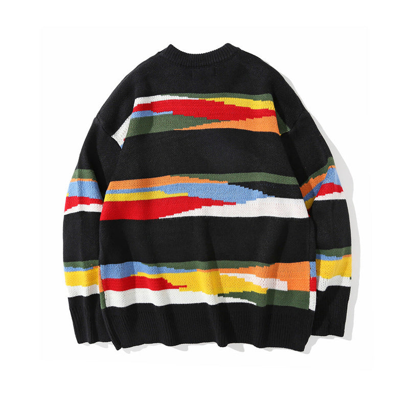 Contrast Color Striped Knitted Sweater Men