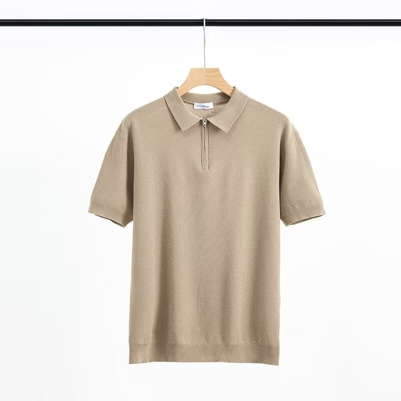 Light Luxury Zipper Lapel Short Sleeve Polo Shirt