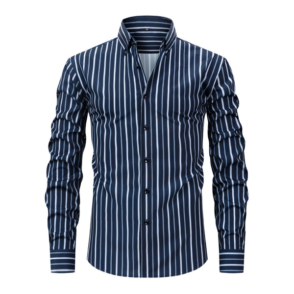 Men's Printed Striped Long-sleeved Lapel Shirt