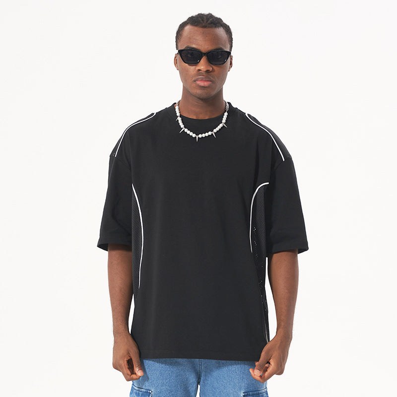 Casual Breathable Short Sleeve Mesh Stitching Cotton T-shirt