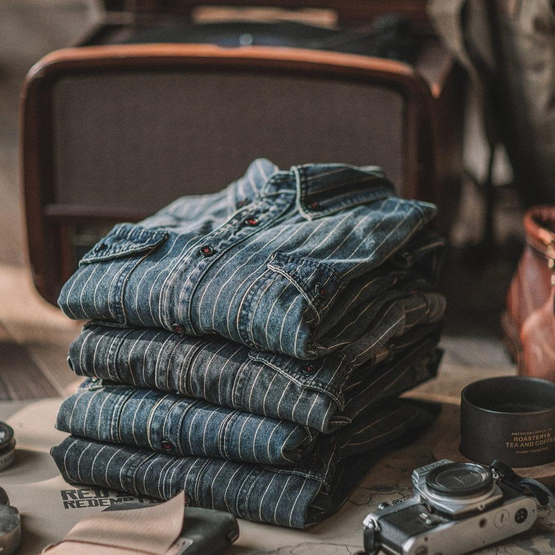 Vintage Vertical Stripes Denim Shirt