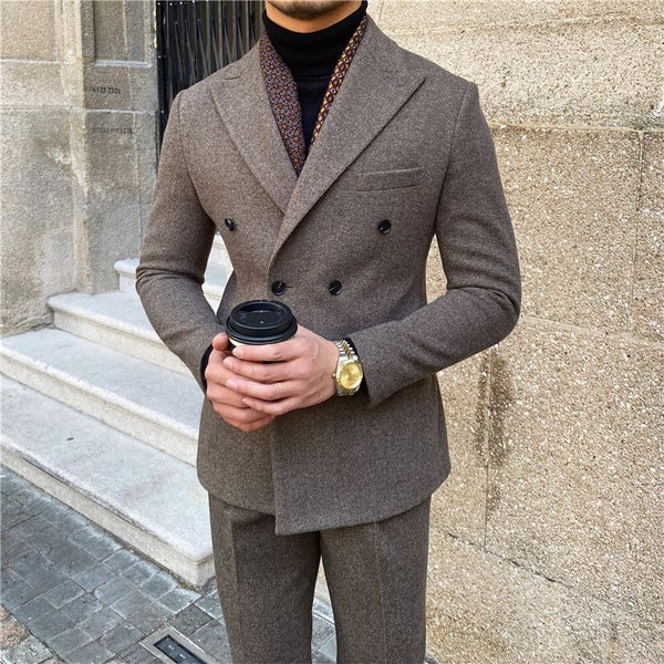 Houndstooth Double Breasted Slim Fit Men's Suit